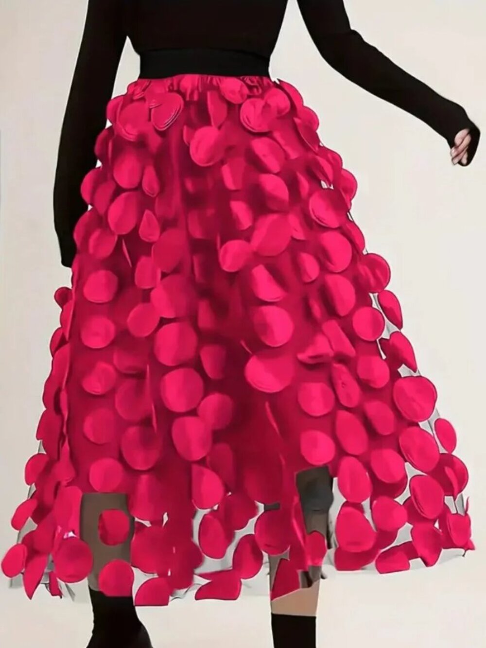 Polka Dot Applique High Waisted Midi Skirt - Picture 3 of 3